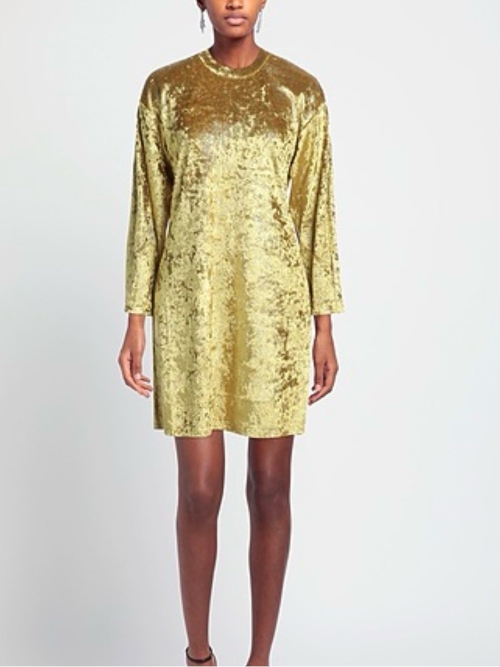 Molly Bracken Crushed Velvet Long Sleeve Mini Dress in Vibrant Yellow Gold Large
